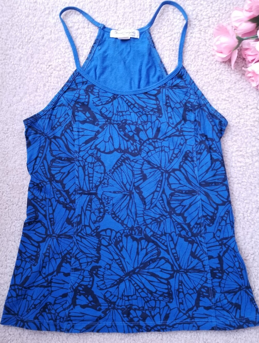 Forever 21 Cute Blue and Black Butterfly Pattern Racerback Tank Top
